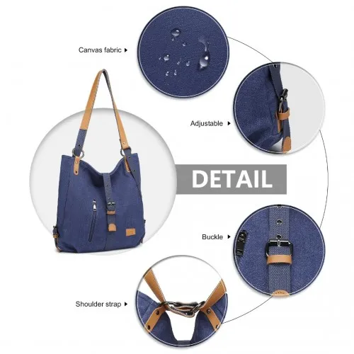 Kono Casual Canvas Dual-Use Large Capacity Shoulder Bag and Backpack - Navy | Versatile & Stylish