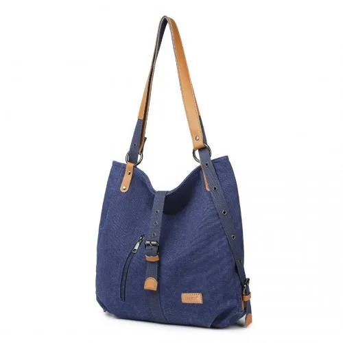 Kono Casual Canvas Dual-Use Large Capacity Shoulder Bag and Backpack - Navy | Versatile & Stylish