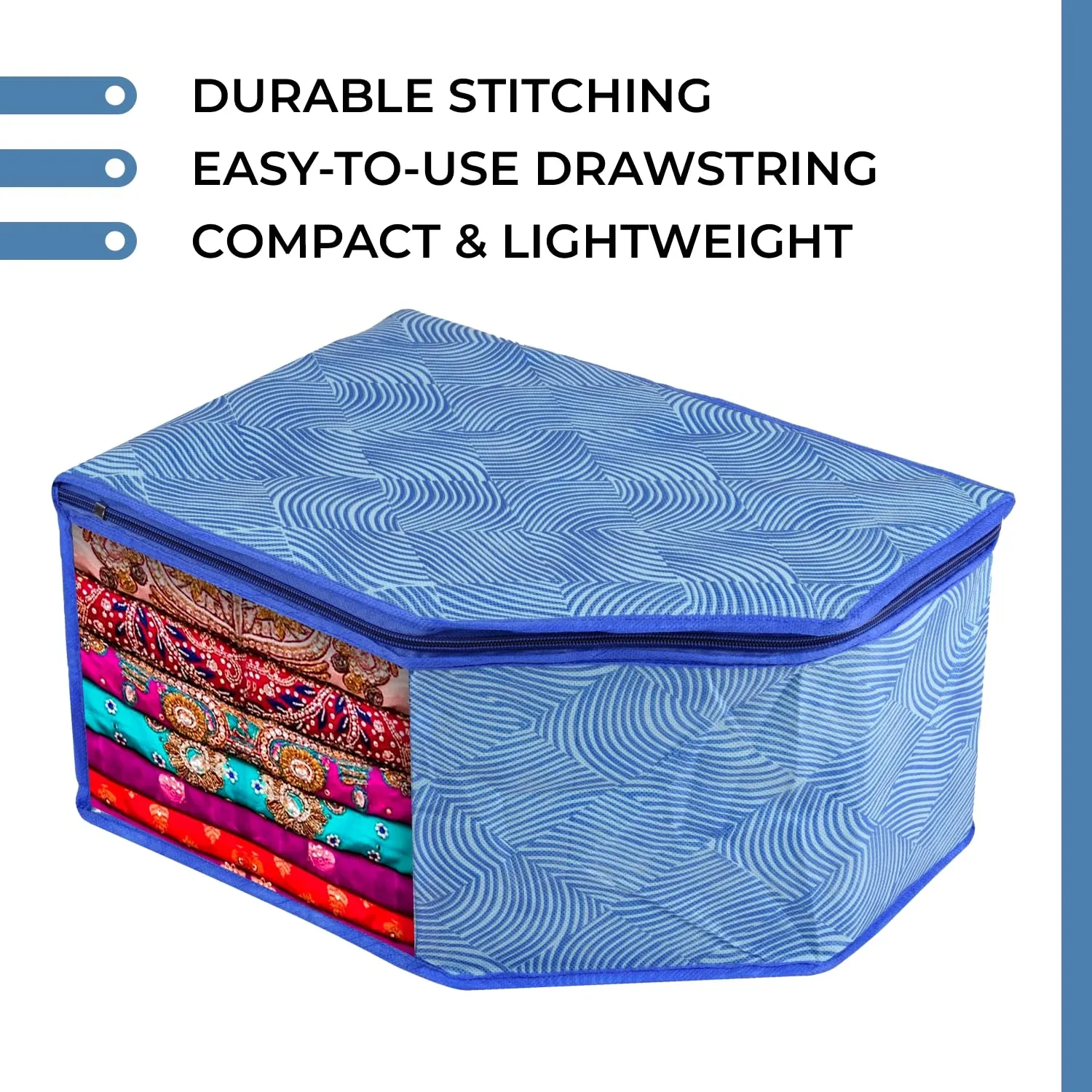 Kuber Industries Blouse Cover | Clothes Storage Bag | Zipper Wardrobe Organizers | Non-Woven Clothes Organiser | Side Transparent Blouse Organizer | Lahariya-Design | Pack of 12 | Blue