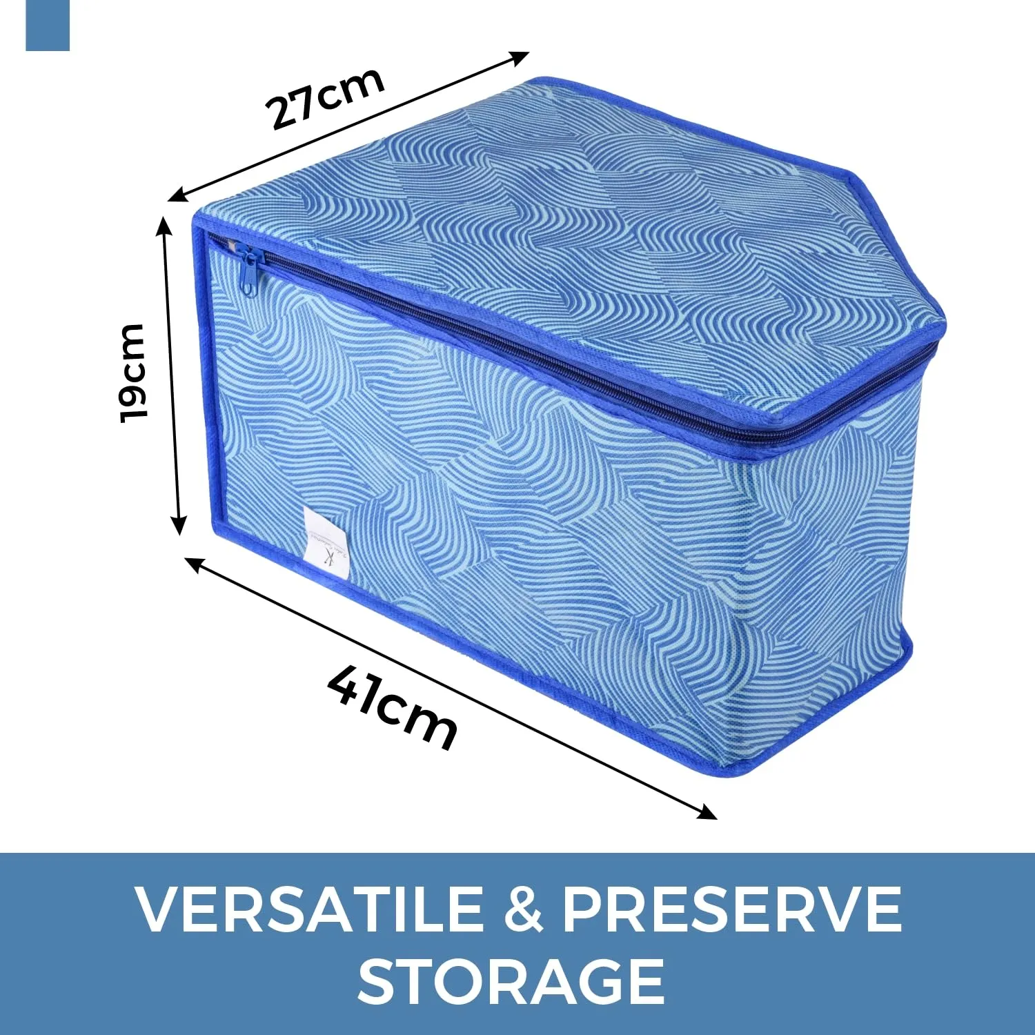 Kuber Industries Blouse Cover | Clothes Storage Bag | Zipper Wardrobe Organizers | Non-Woven Clothes Organiser | Side Transparent Blouse Organizer | Lahariya-Design | Pack of 12 | Blue