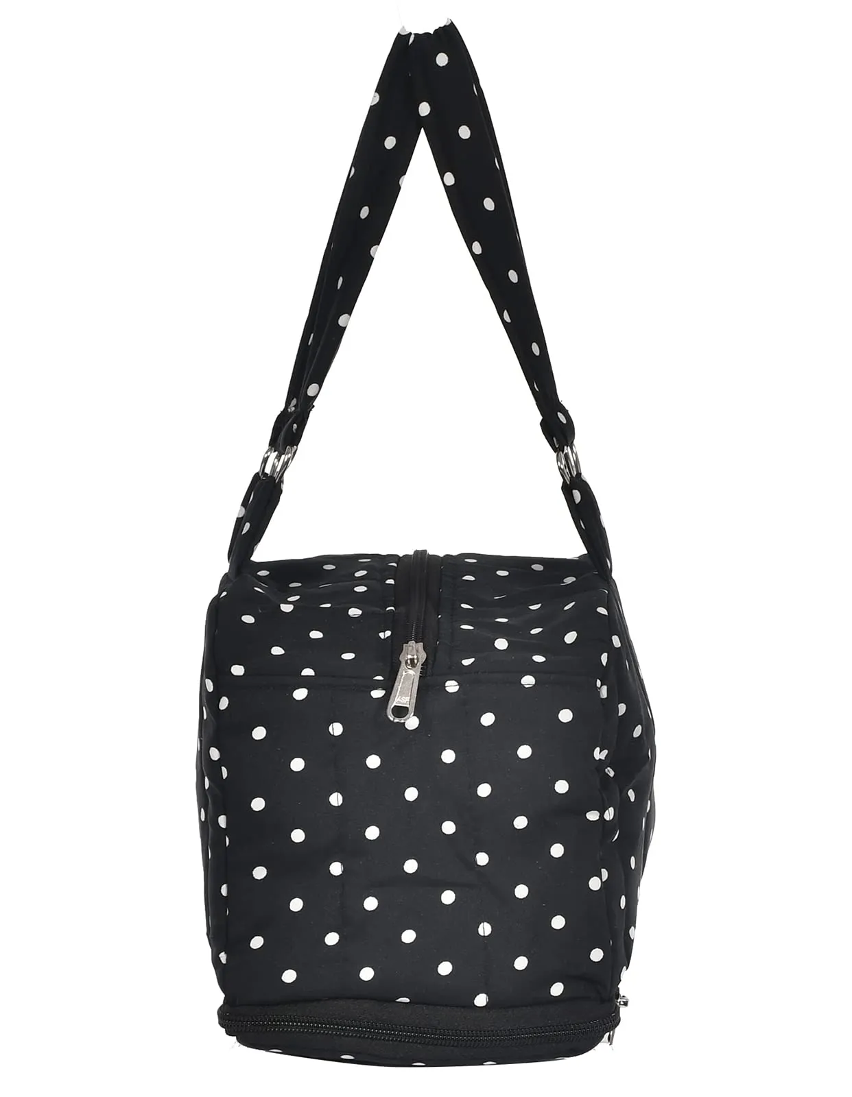 Kuber Industries Dot Printed Multiuses Hand Bag: Tote Bag: Travel Toiletry Bag For Women/Girls (Black)-45KM017