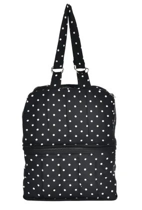 Kuber Industries Dot Printed Multiuses Hand Bag: Tote Bag: Travel Toiletry Bag For Women/Girls (Black)-45KM017