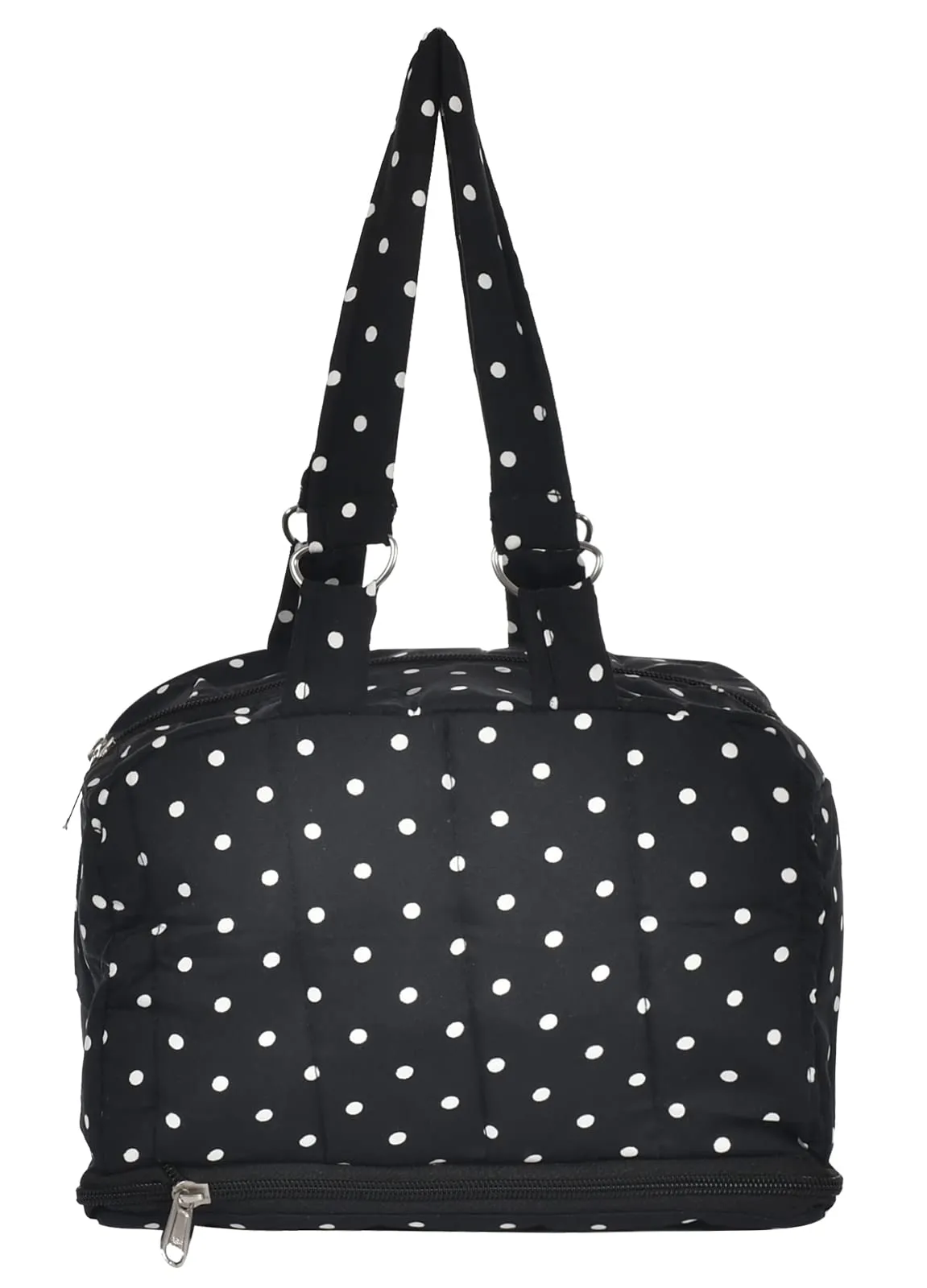 Kuber Industries Dot Printed Multiuses Hand Bag: Tote Bag: Travel Toiletry Bag For Women/Girls (Black)-45KM017