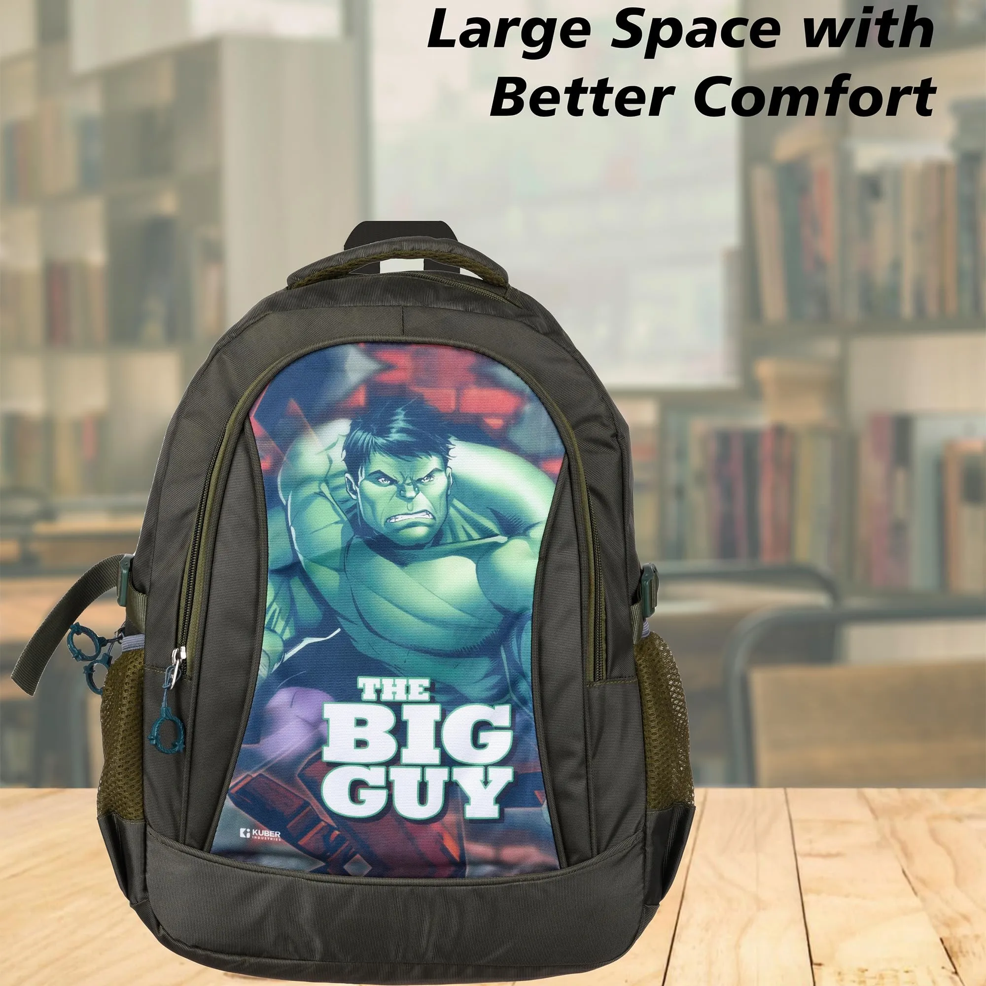 Kuber Industries Marvel The Big Guy Hulk School Bags | Kids School Bags | Student Bookbag | Travel Backpack | School Bag for Girls & Boys | School Bag with 3 Compartments | Green