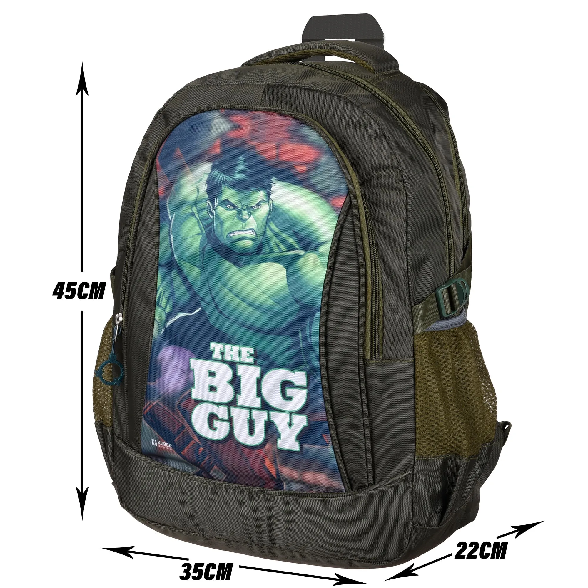 Kuber Industries Marvel The Big Guy Hulk School Bags | Kids School Bags | Student Bookbag | Travel Backpack | School Bag for Girls & Boys | School Bag with 3 Compartments | Green