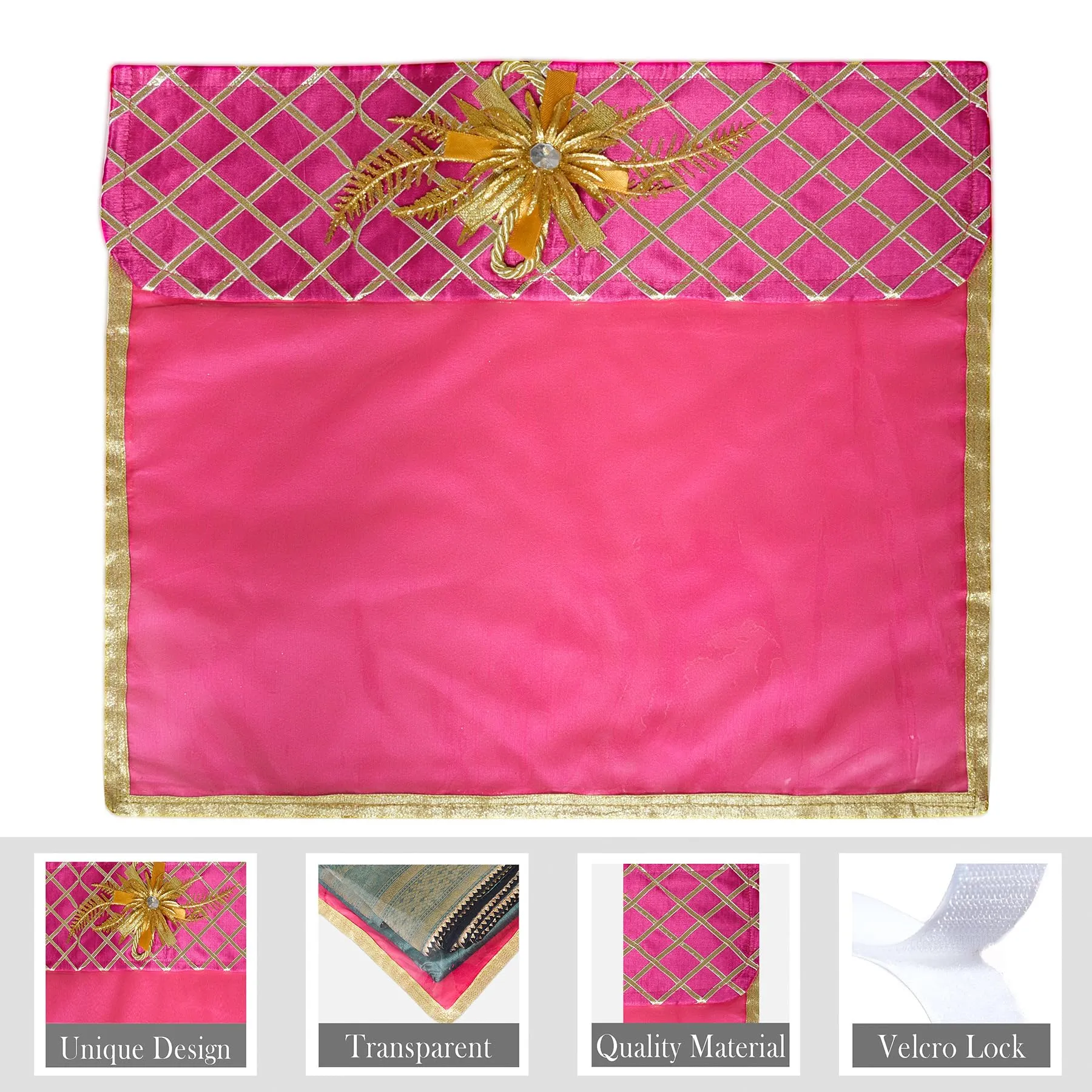 Kuber Industries Saree Cover | Clothes Storage Bag | Single Packing Saree with Velcro | Wardrobe Organizer | Cloth Stoarge Organizer | Check Jama Brooch-Design | Pack of 9 | Pink