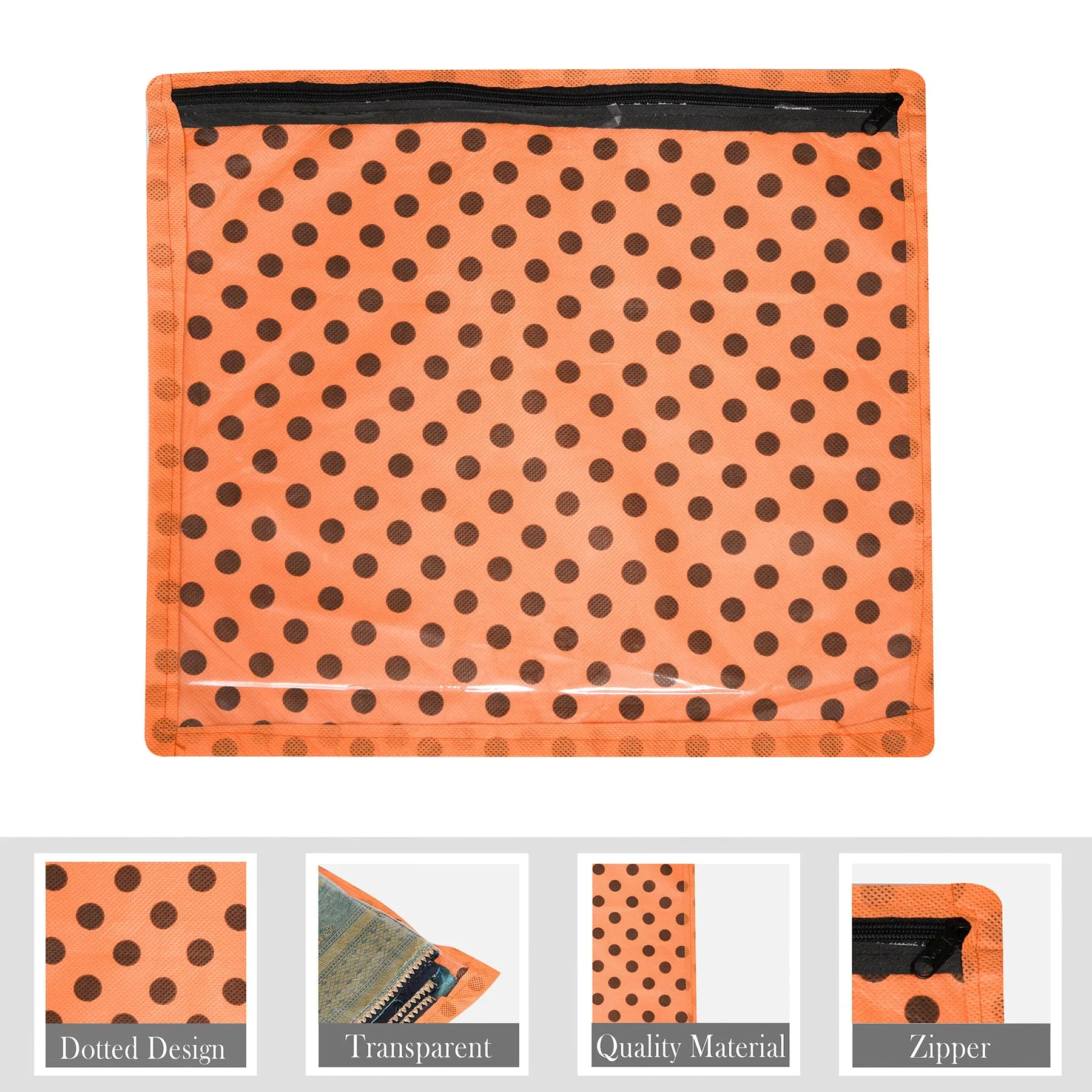 Kuber Industries Saree Cover | Clothes Storage Bag | Single Packing Saree with Zip Closure | Wardrobe Organizer | Cloth Stoarge Organizer | Dot Design | Pack of 12 | Orange