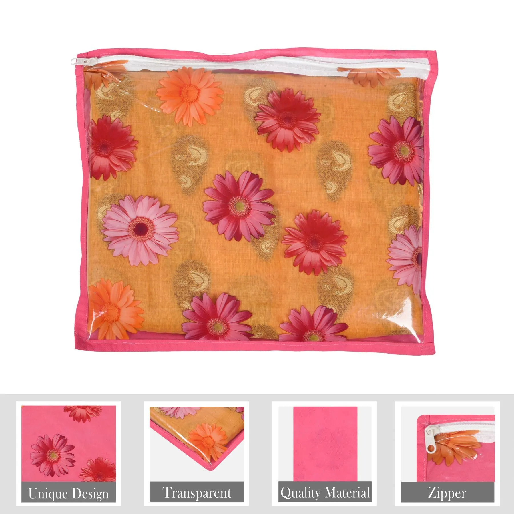 Kuber Industries Saree Cover | Clothes Storage Bag | Single Packing Saree with Zip Closure | Wardrobe Organizer | Cloth Stoarge Organizer | Flower Design | Pack of 24 | Assorted