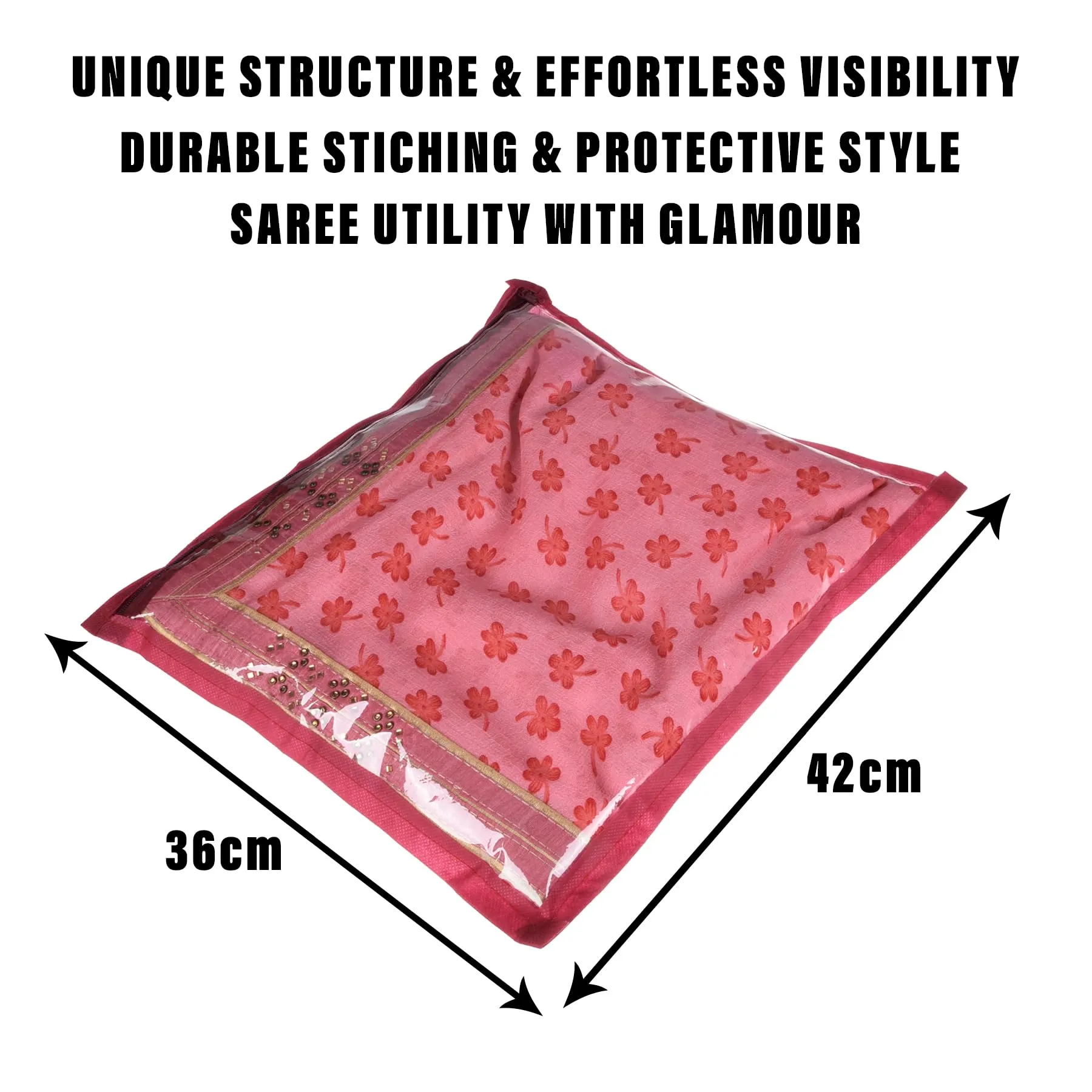 Kuber Industries Saree Cover | Clothes Storage Bag | Single Packing Saree with Zip Closure | Wardrobe Organizer | Cloth Stoarge Organizer | Plain Saree Cover | Pack of 24 | Maroon