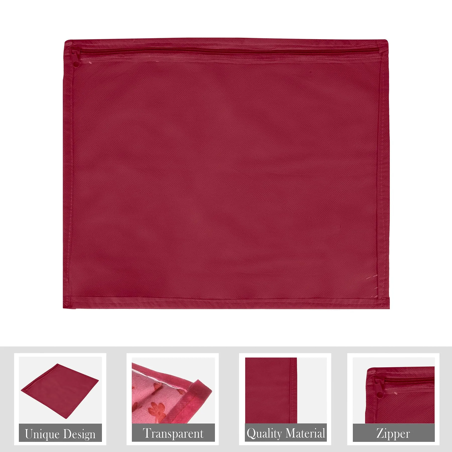 Kuber Industries Saree Cover | Clothes Storage Bag | Single Packing Saree with Zip Closure | Wardrobe Organizer | Cloth Stoarge Organizer | Plain Saree Cover | Pack of 24 | Maroon