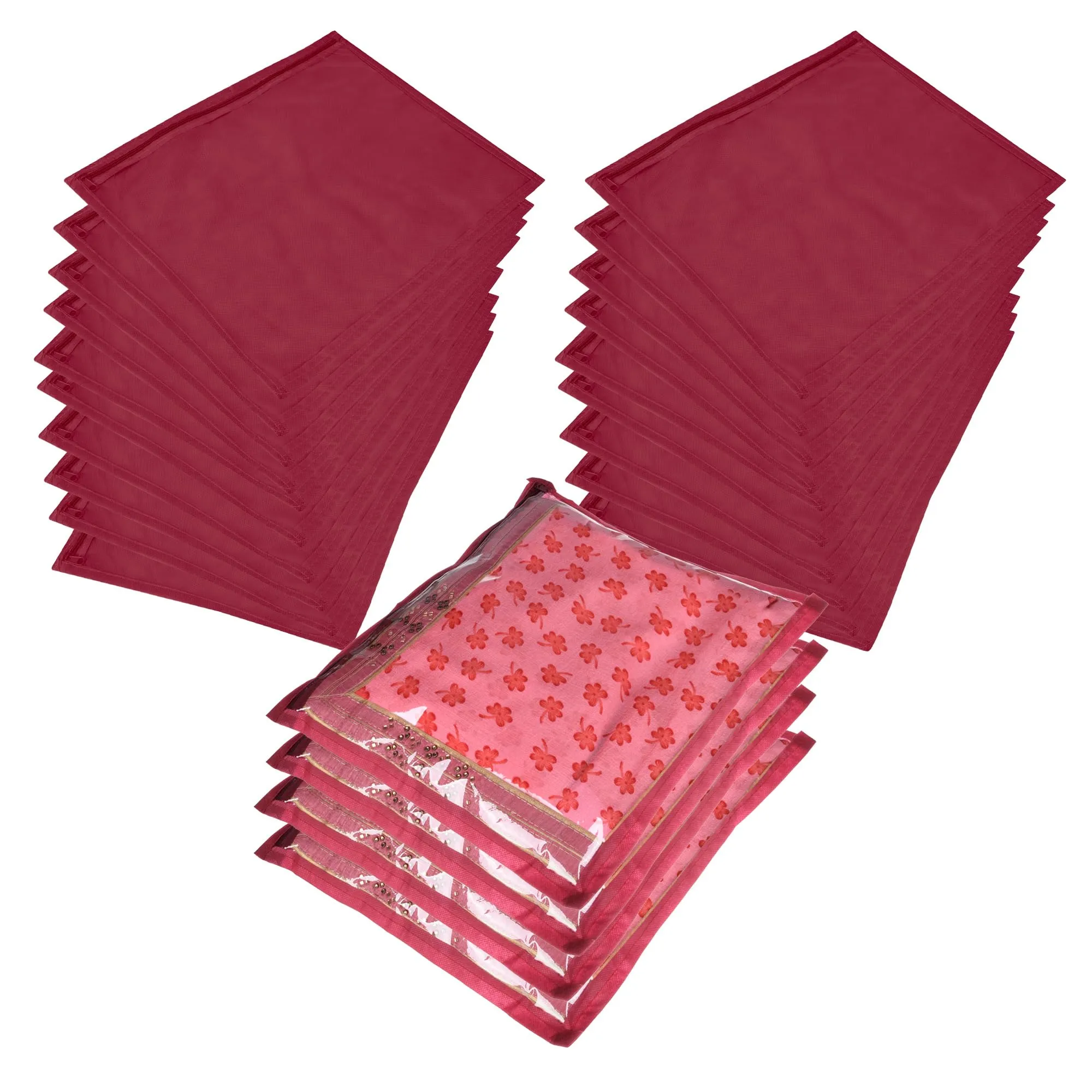 Kuber Industries Saree Cover | Clothes Storage Bag | Single Packing Saree with Zip Closure | Wardrobe Organizer | Cloth Stoarge Organizer | Plain Saree Cover | Pack of 24 | Maroon