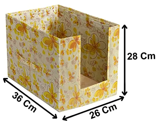 Kuber Industries Women's Rectangular Saree Organizer for Wardrobe/Closet Storage Box and Clothing Organiser Clothes with Flower Design- Pack of 3 (Yellow)