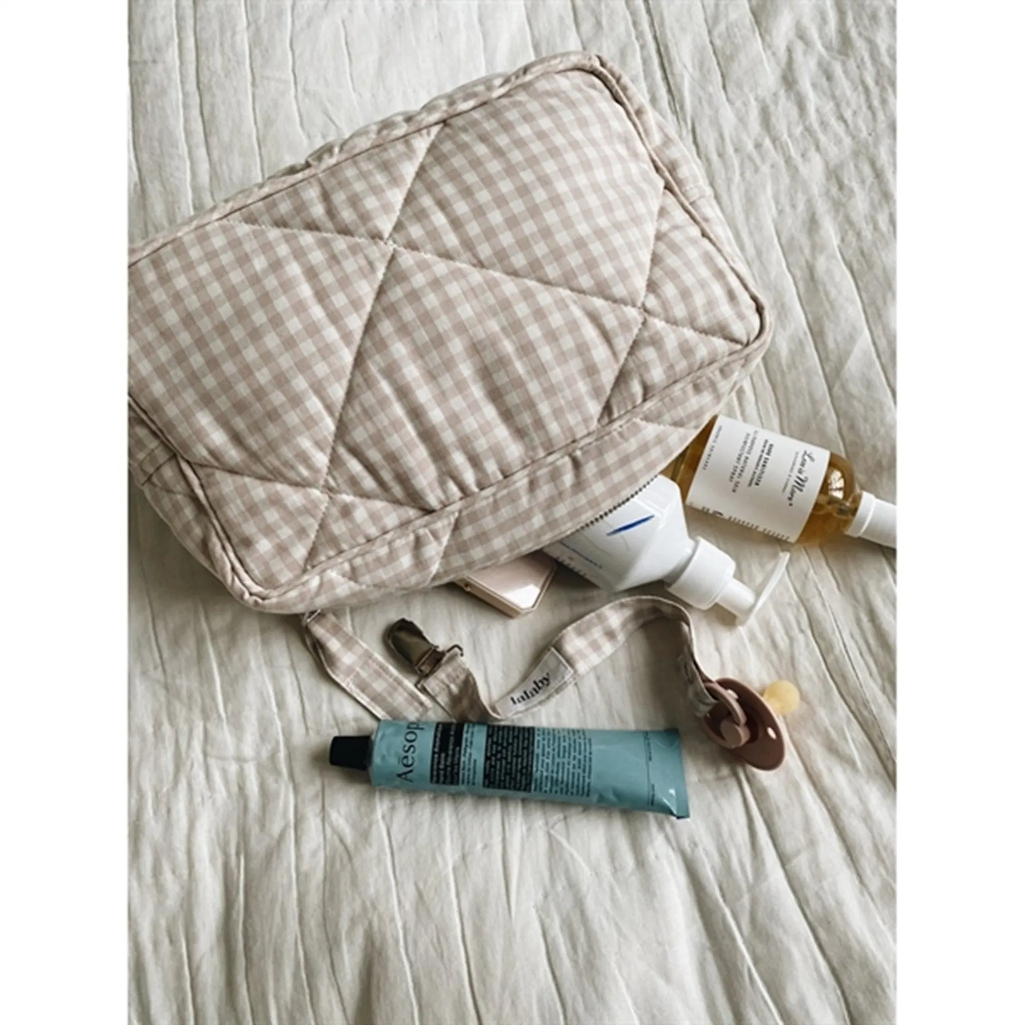 Lalaby Toiletry Bag Beige Gingham