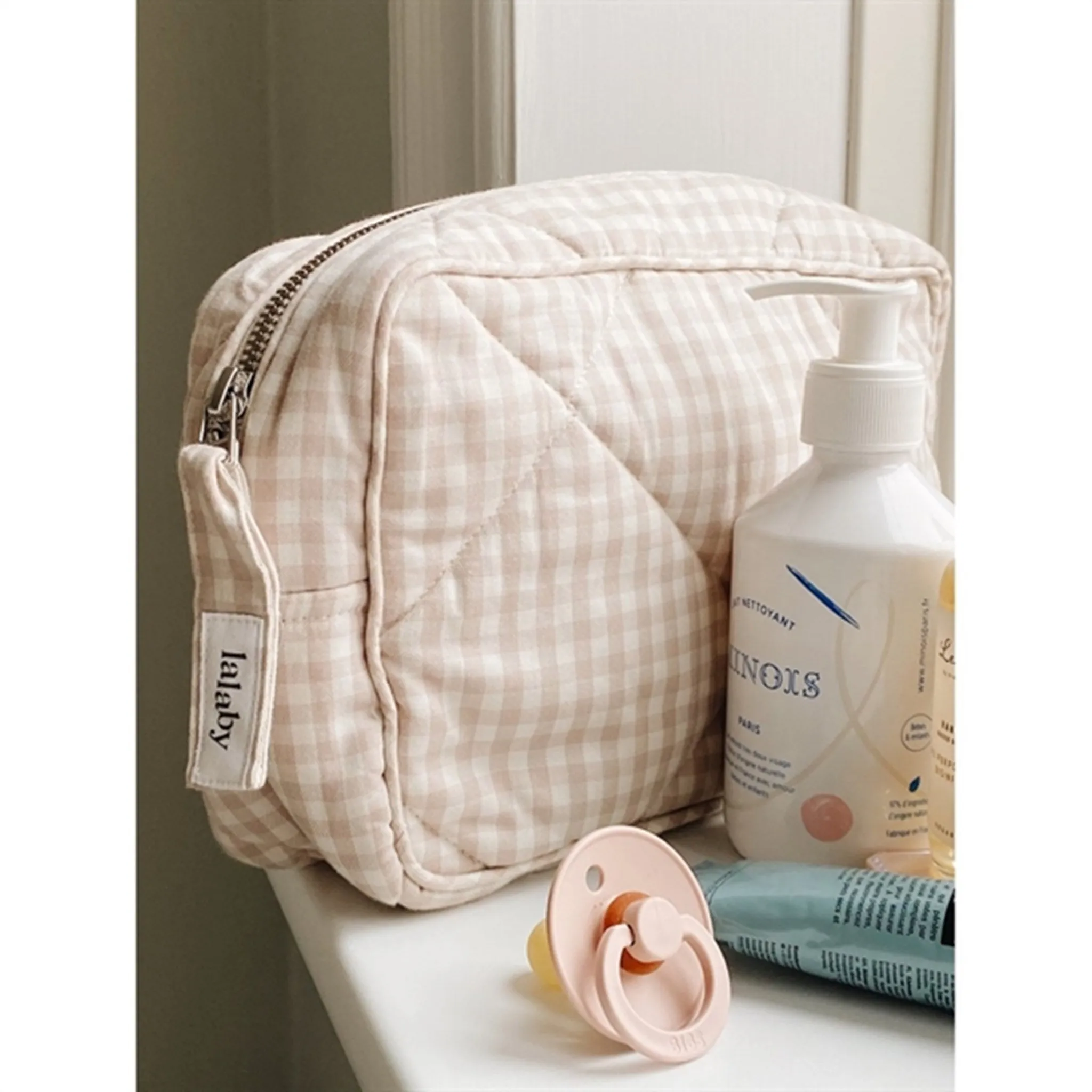 Lalaby Toiletry Bag Beige Gingham