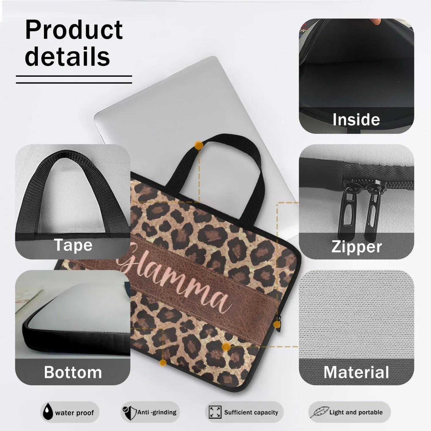 Laptop Sleeve with handles - Leopard Print - Glamma