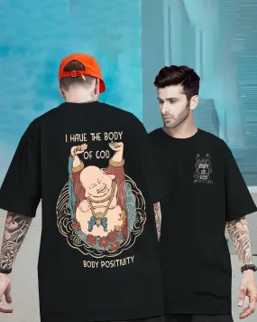 Laughing Buddha Men Black Oversized Back Printed T-shirt