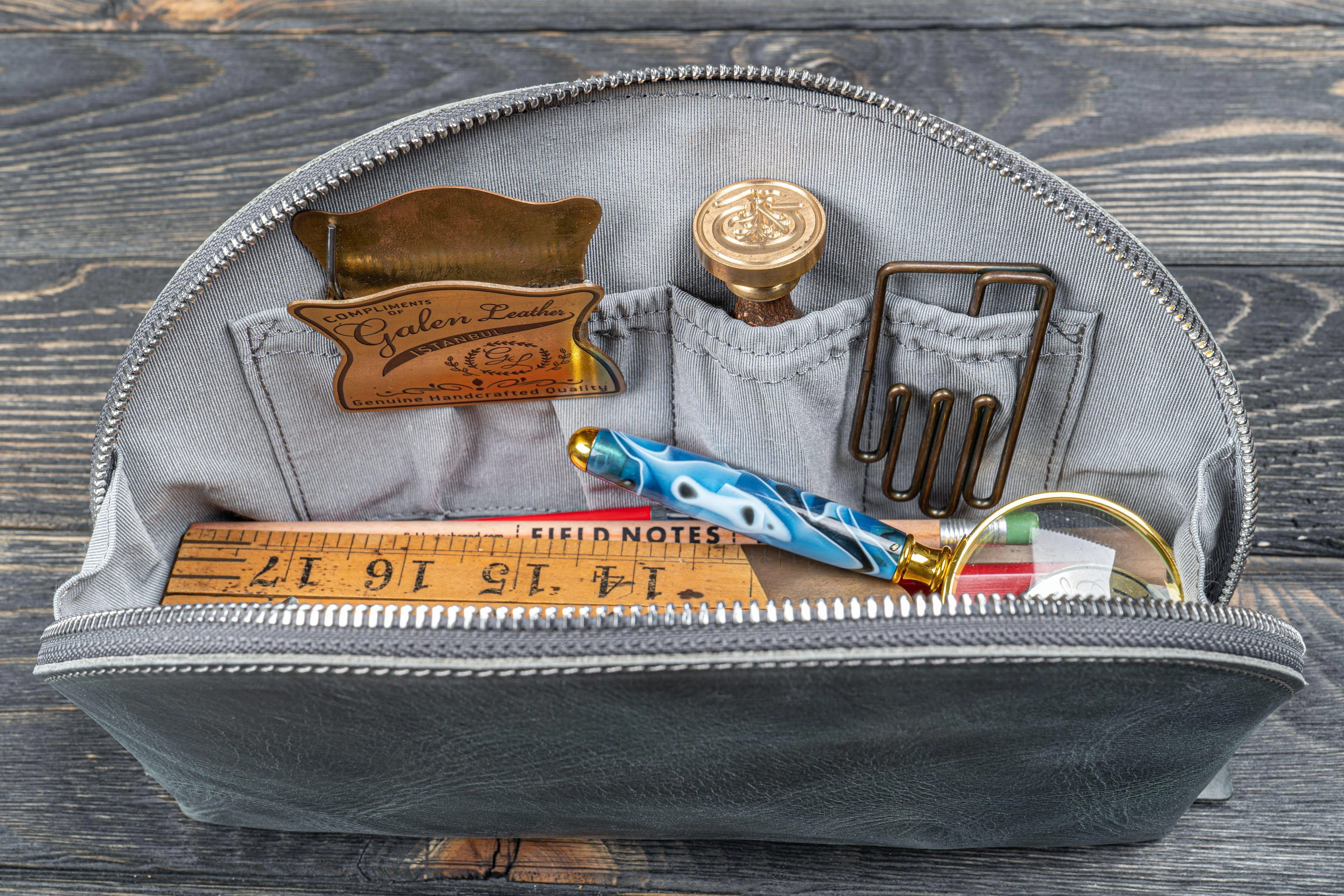 Leather Lunar Makeup / Toiletry Bag - Crazy Horse Smoky