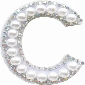 Letter C White Pearl Rhinestone Hot fix Or Sew Patch