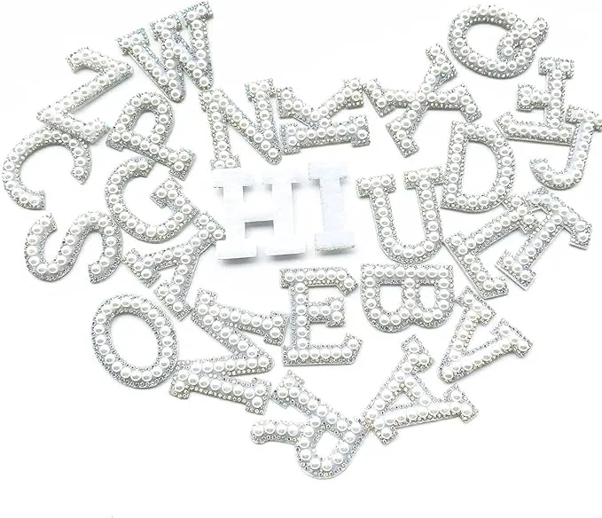 Letter C White Pearl Rhinestone Hot fix Or Sew Patch