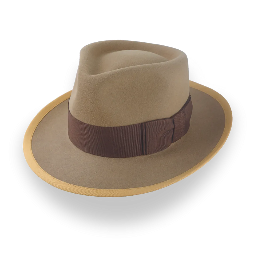 Light Camel Teardrop Mens Fedora with Double-Bow Hatband | The Stentor