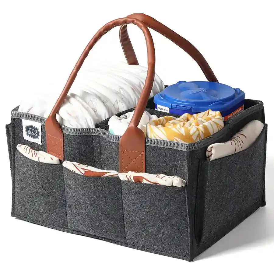 Little Story Diaper Caddy   Travel Pouch-Medium (Dark Grey)