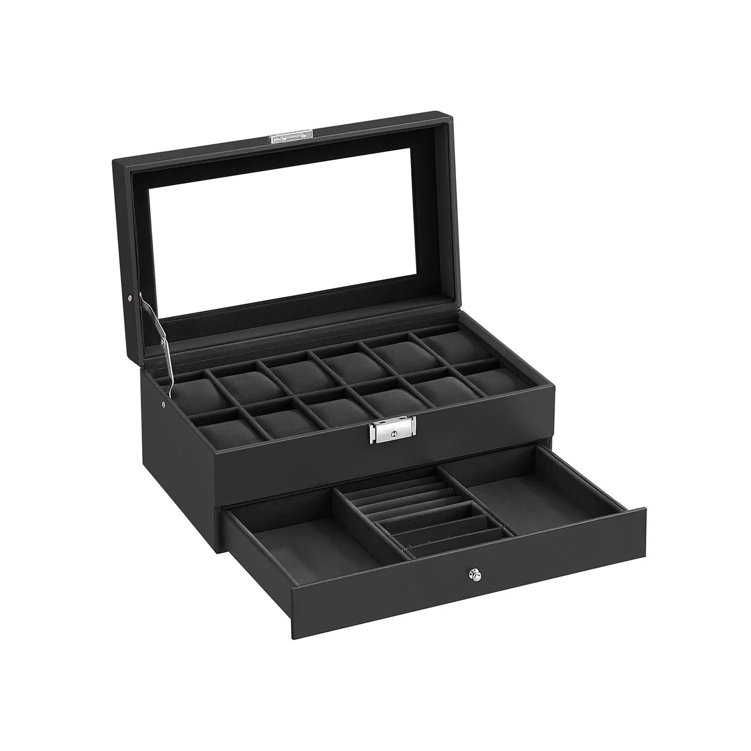 Lockable Watch Box With Glass Lid