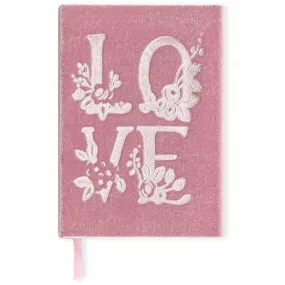 Love-Themed Silk Velvet-Covered Lined Notebook with Fabric Bookmark