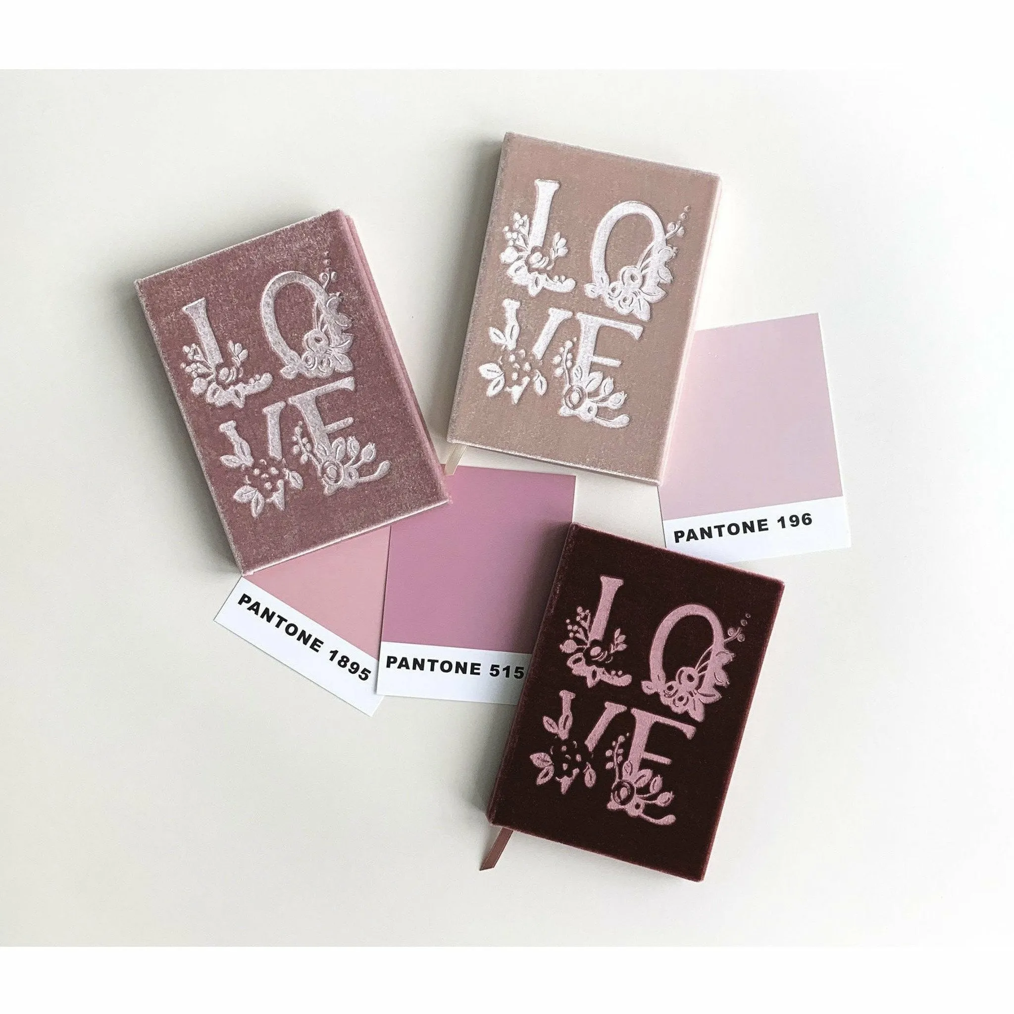 Love-Themed Silk Velvet-Covered Lined Notebook with Fabric Bookmark