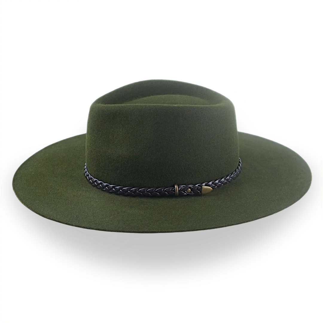 Low Crown Wide Brim Outback Fedora in Dark Olive Green | The Bush