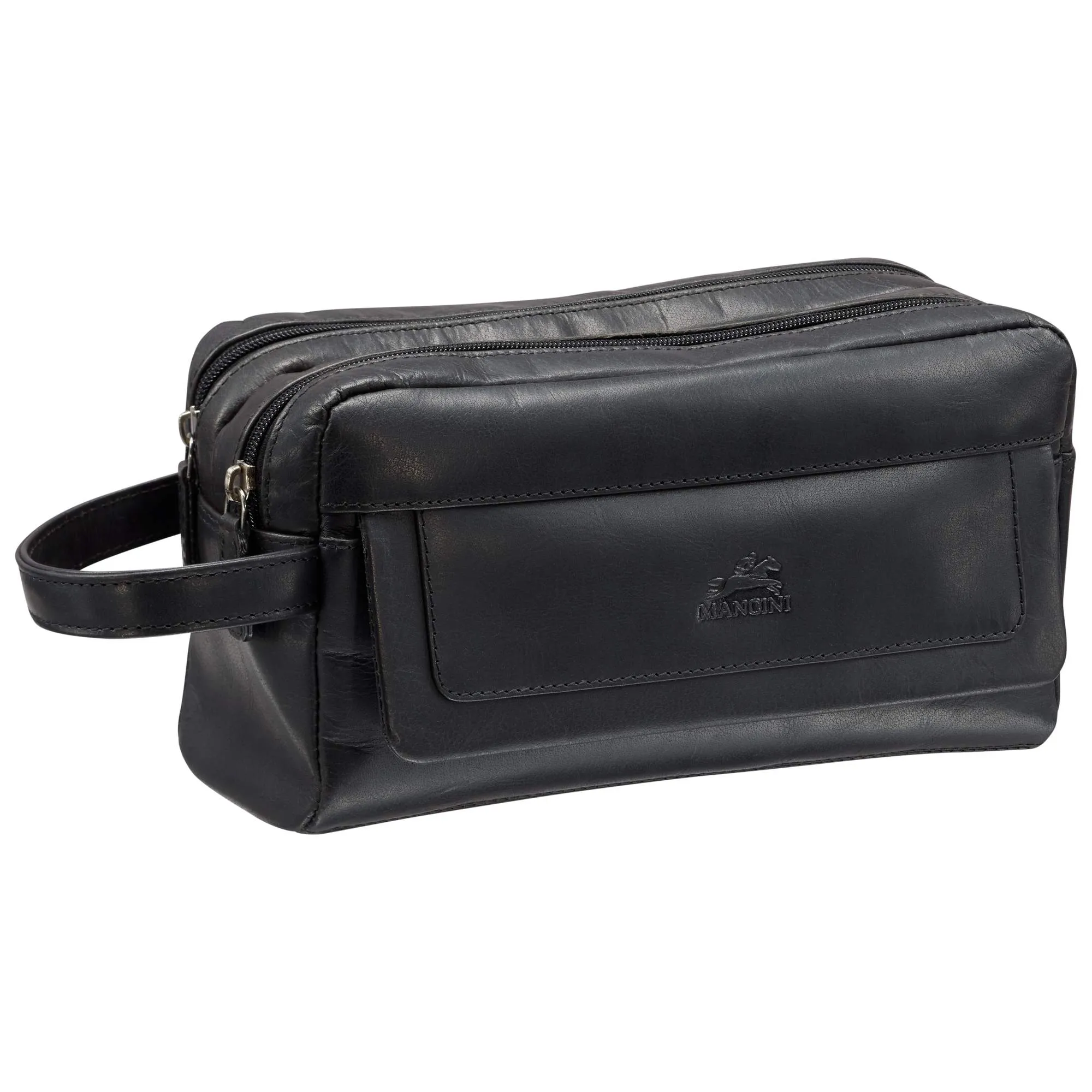 Mancini Leather Buffalo Dual Top Zipper Toiletry Bag