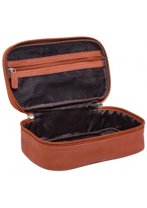 Medium Zippered Toiletry Bag, 10" x 5.5" x 3", Cognac