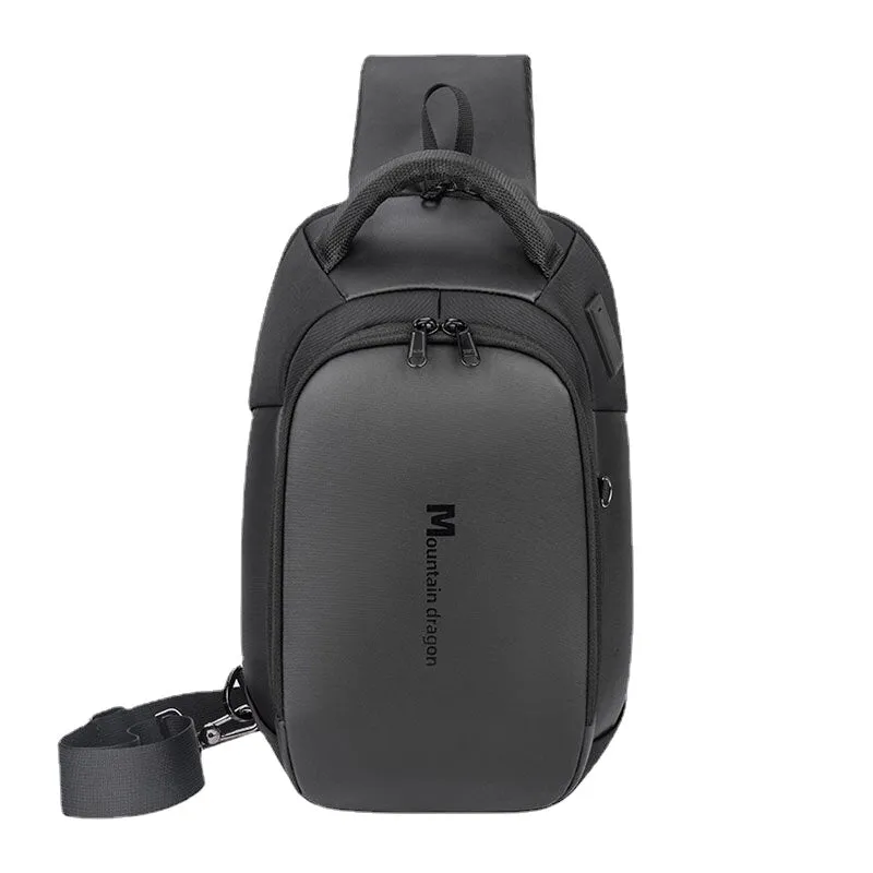 Men Large Capacity Waterproof Chest Bag Headphones Jack USB Charging Shoulder Crossbody Bags