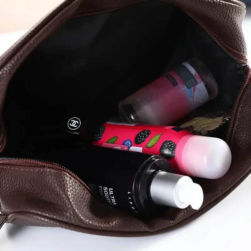 Men's Personalized Embroidered PU Leather Toiletry Bag