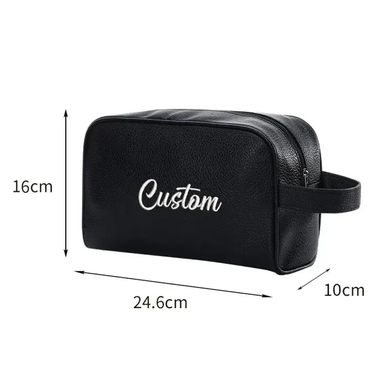 Men's Personalized Embroidered PU Leather Toiletry Bag