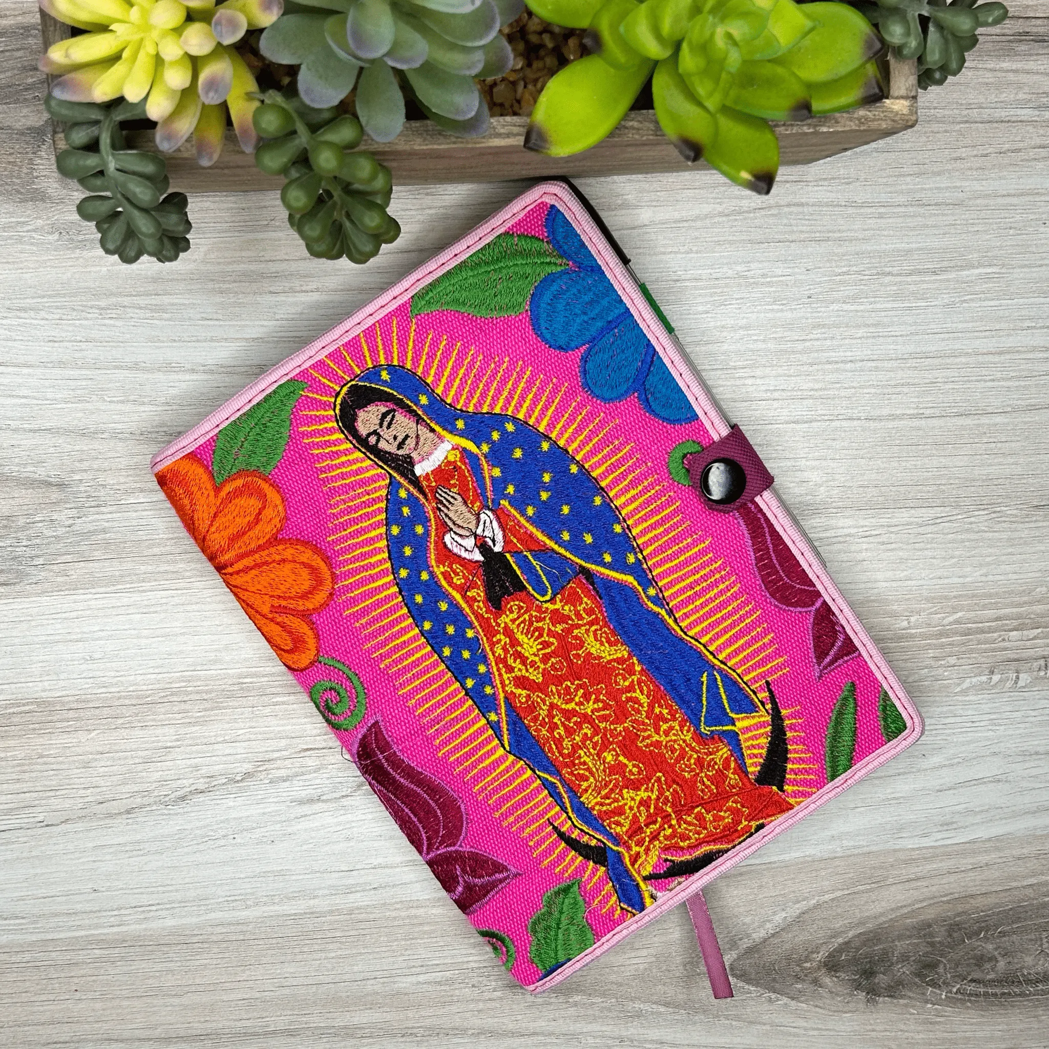 Mexican Embroidered Notebook Cover - Lady of Guadalupe