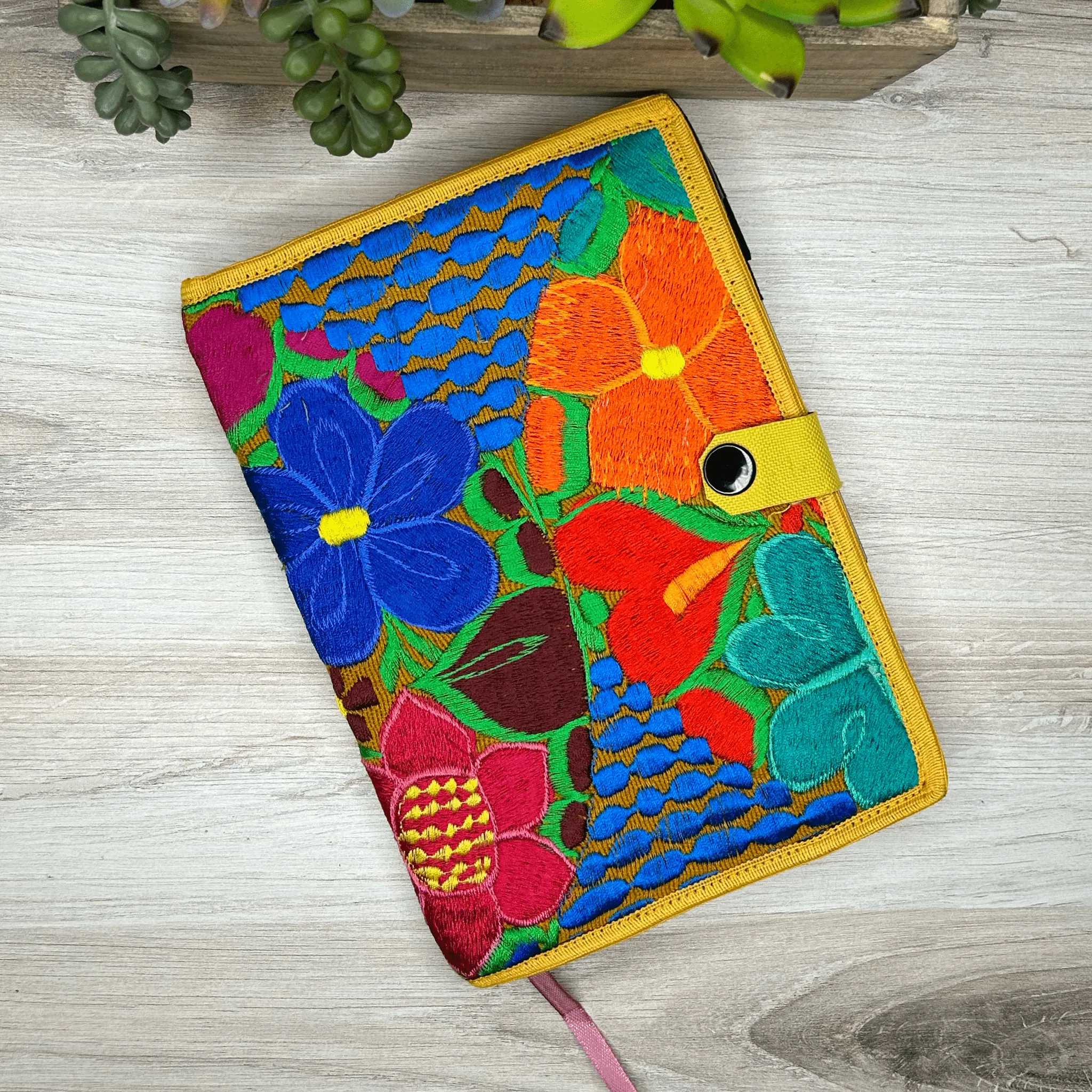 Mexican Embroidered Notebook Cover - Zinnia