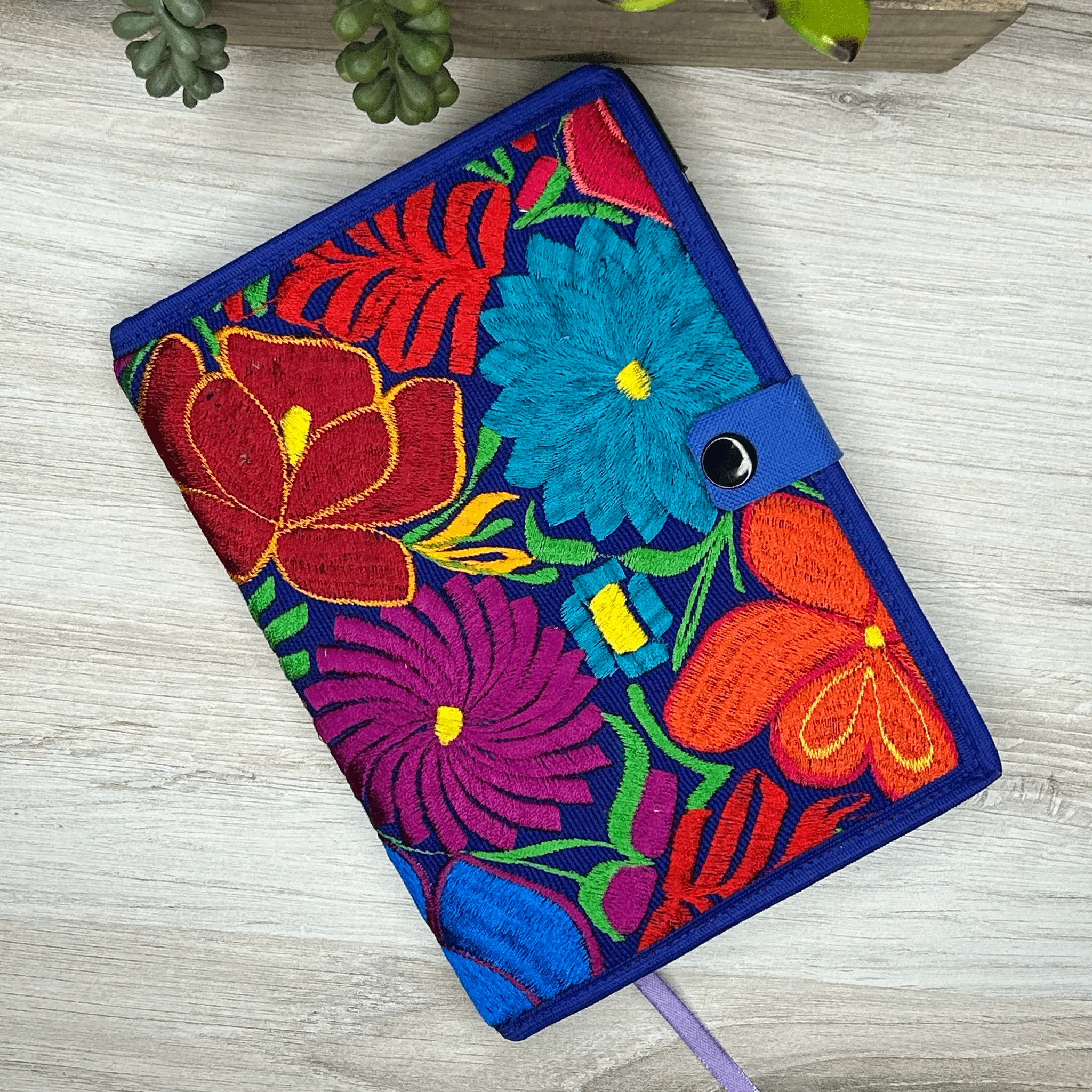 Mexican Embroidered Notebook Cover - Zinnia