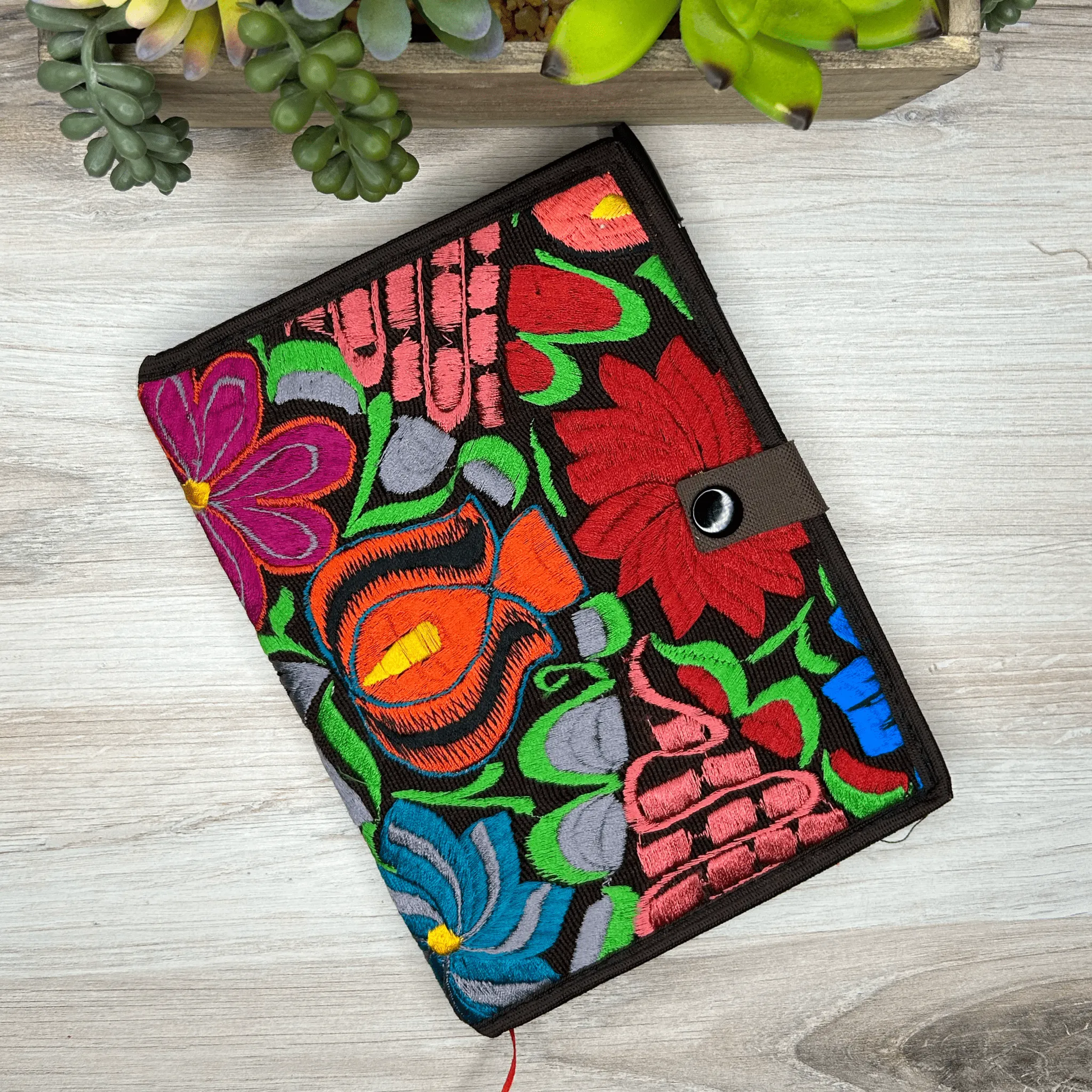 Mexican Embroidered Notebook Cover - Zinnia