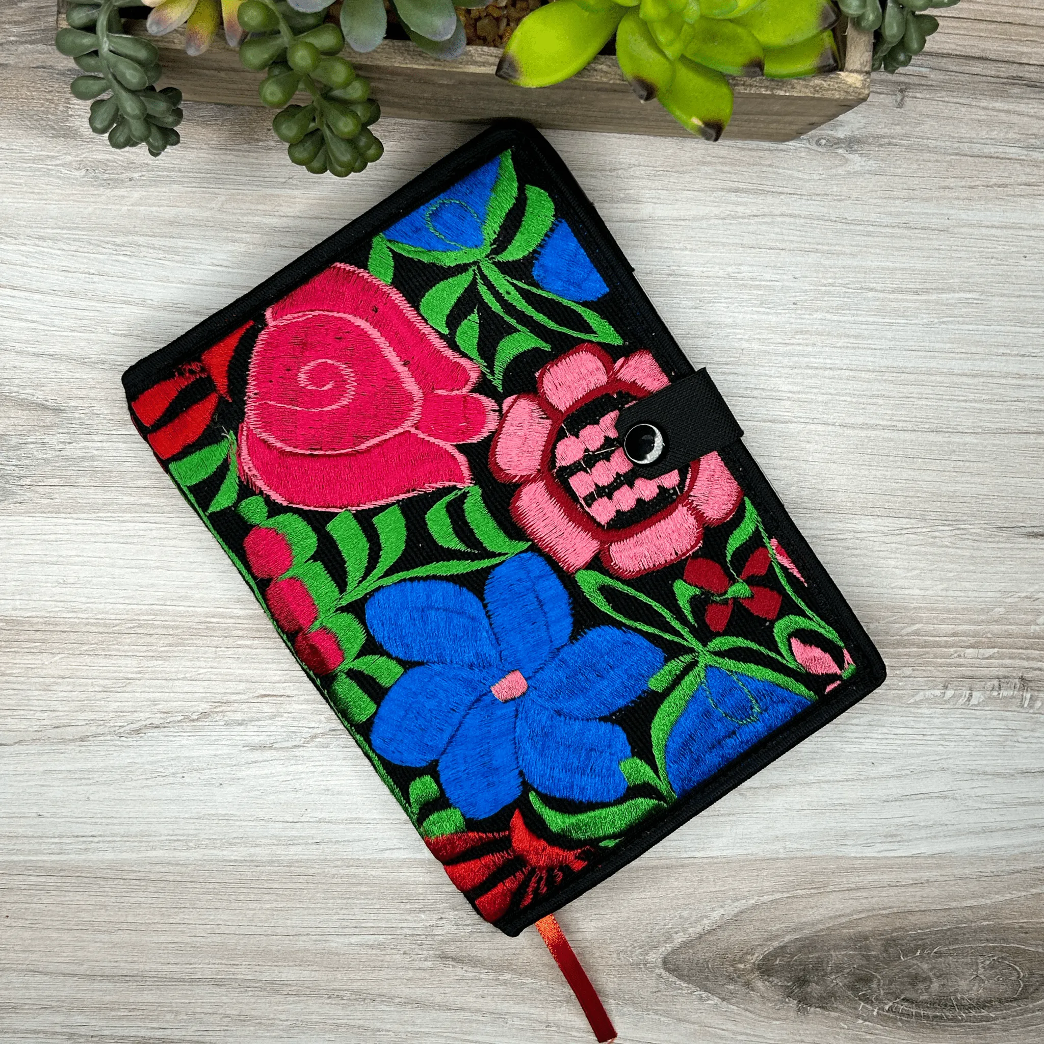 Mexican Embroidered Notebook Cover - Zinnia