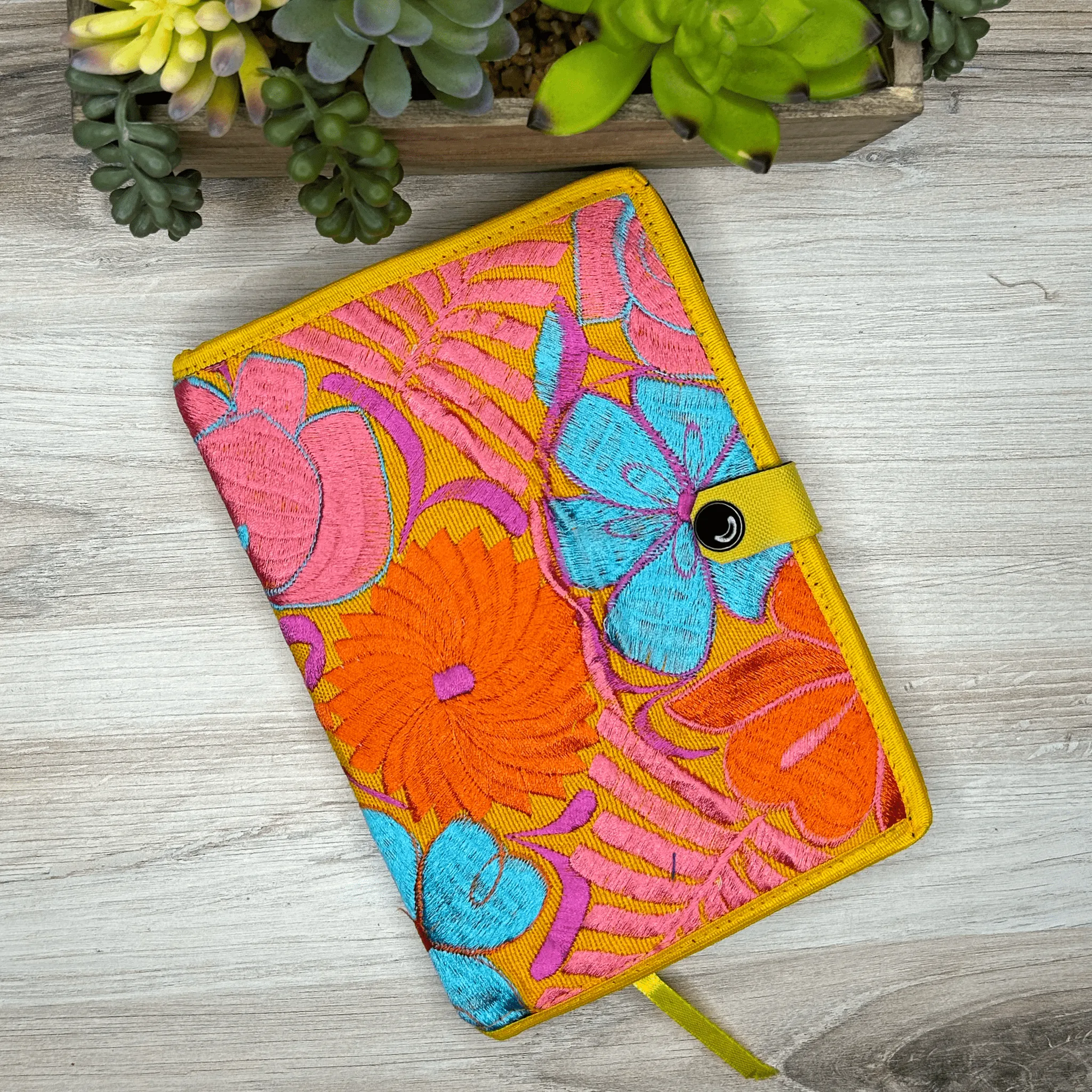 Mexican Embroidered Notebook Cover - Zinnia