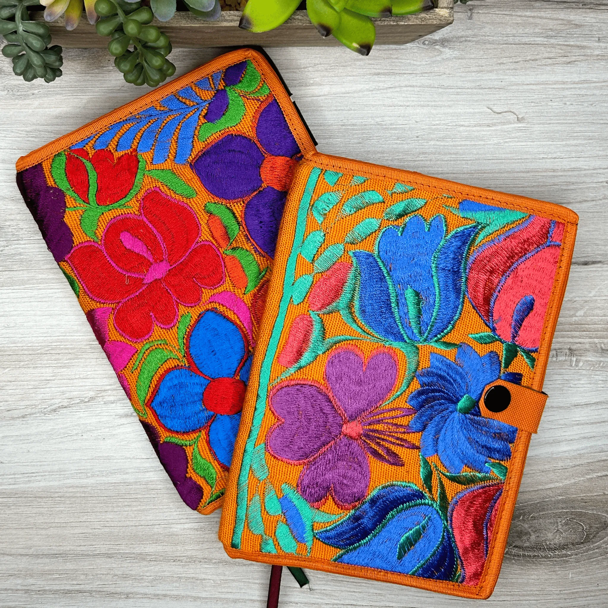 Mexican Embroidered Notebook Cover - Zinnia