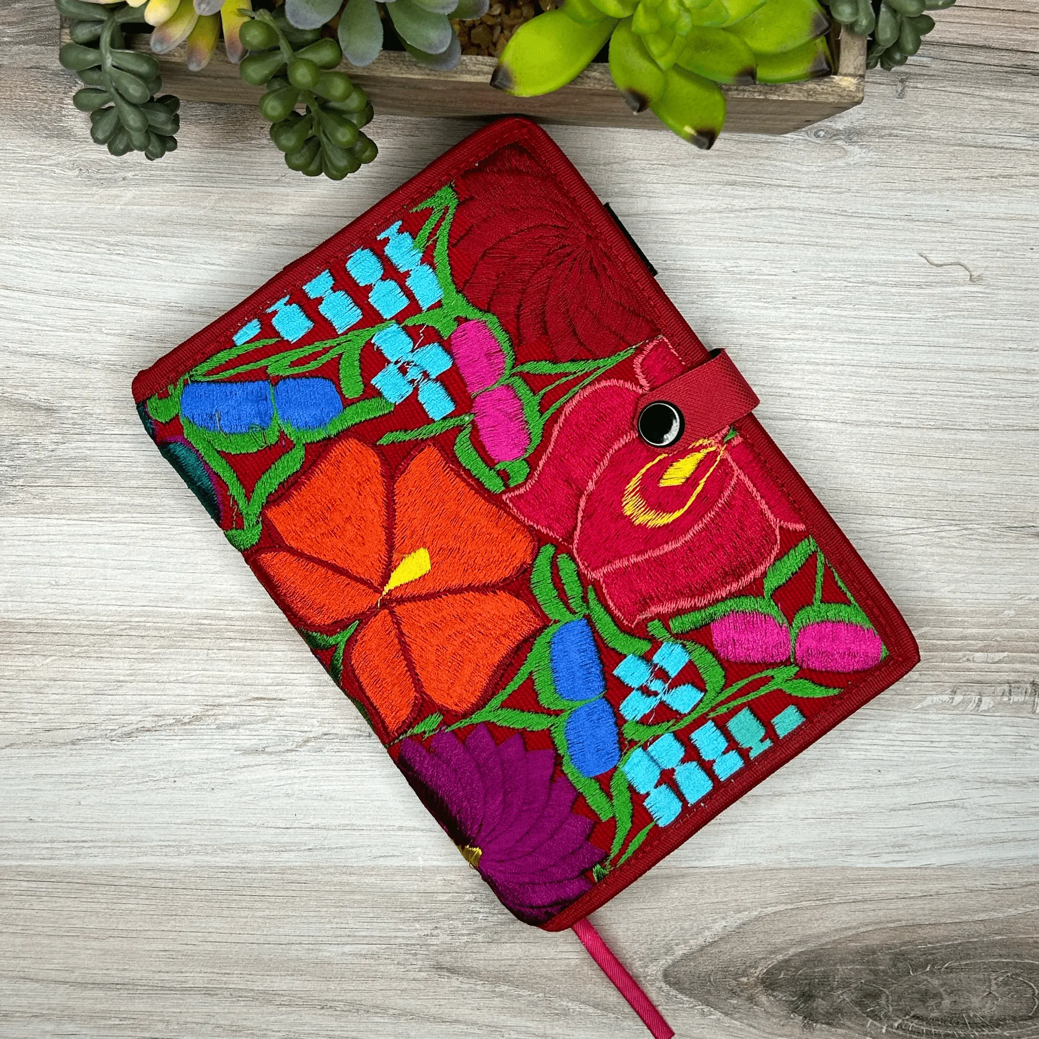 Mexican Embroidered Notebook Cover - Zinnia