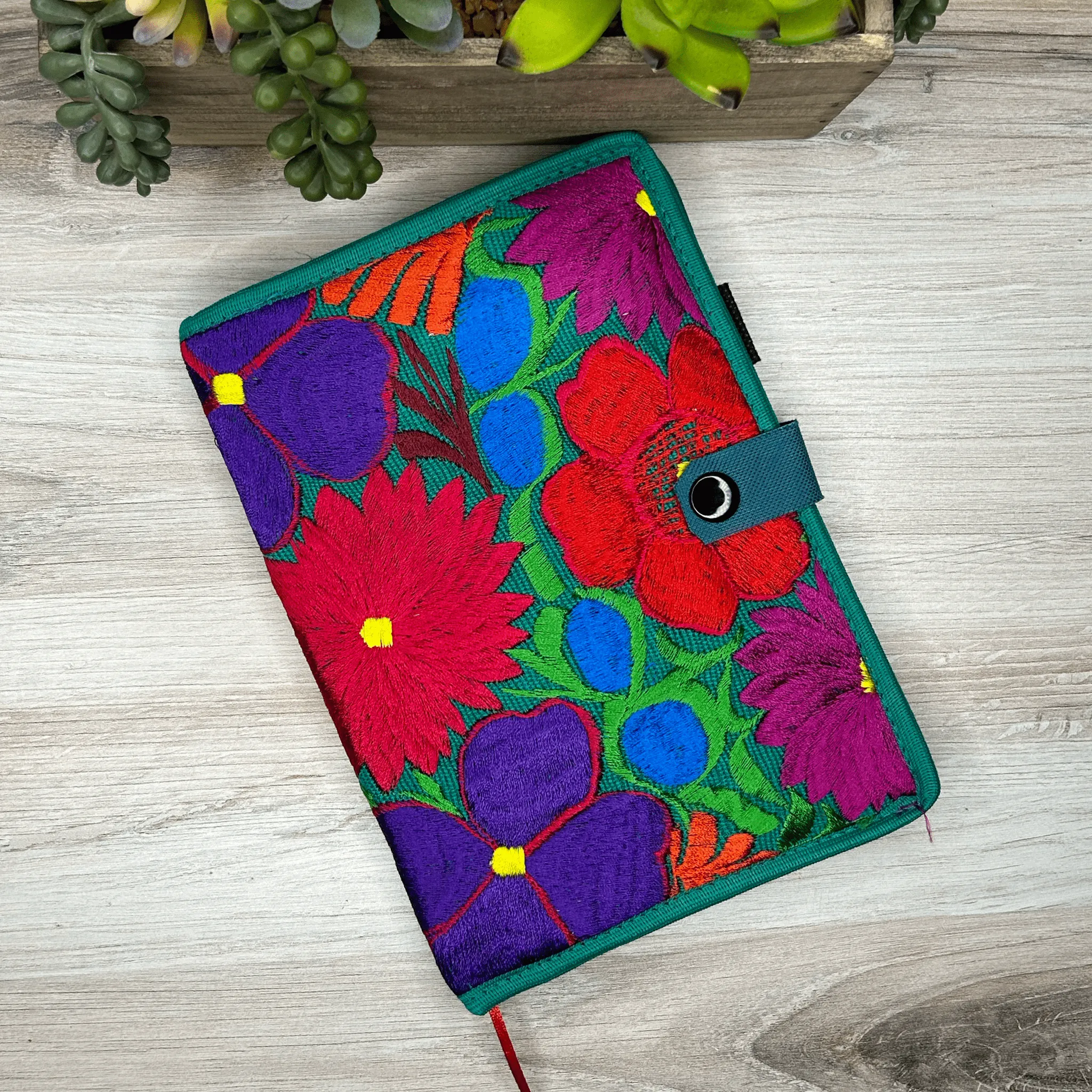 Mexican Embroidered Notebook Cover - Zinnia