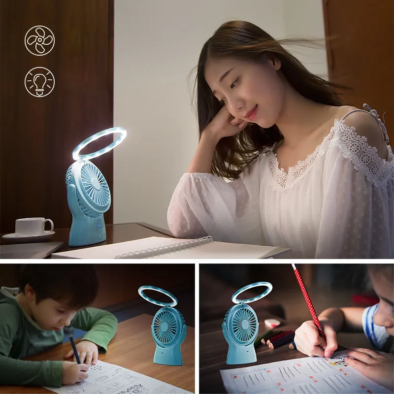 Mini Fan Halter Night Light Portable USB Desktop Office Power Bank Electric Fan