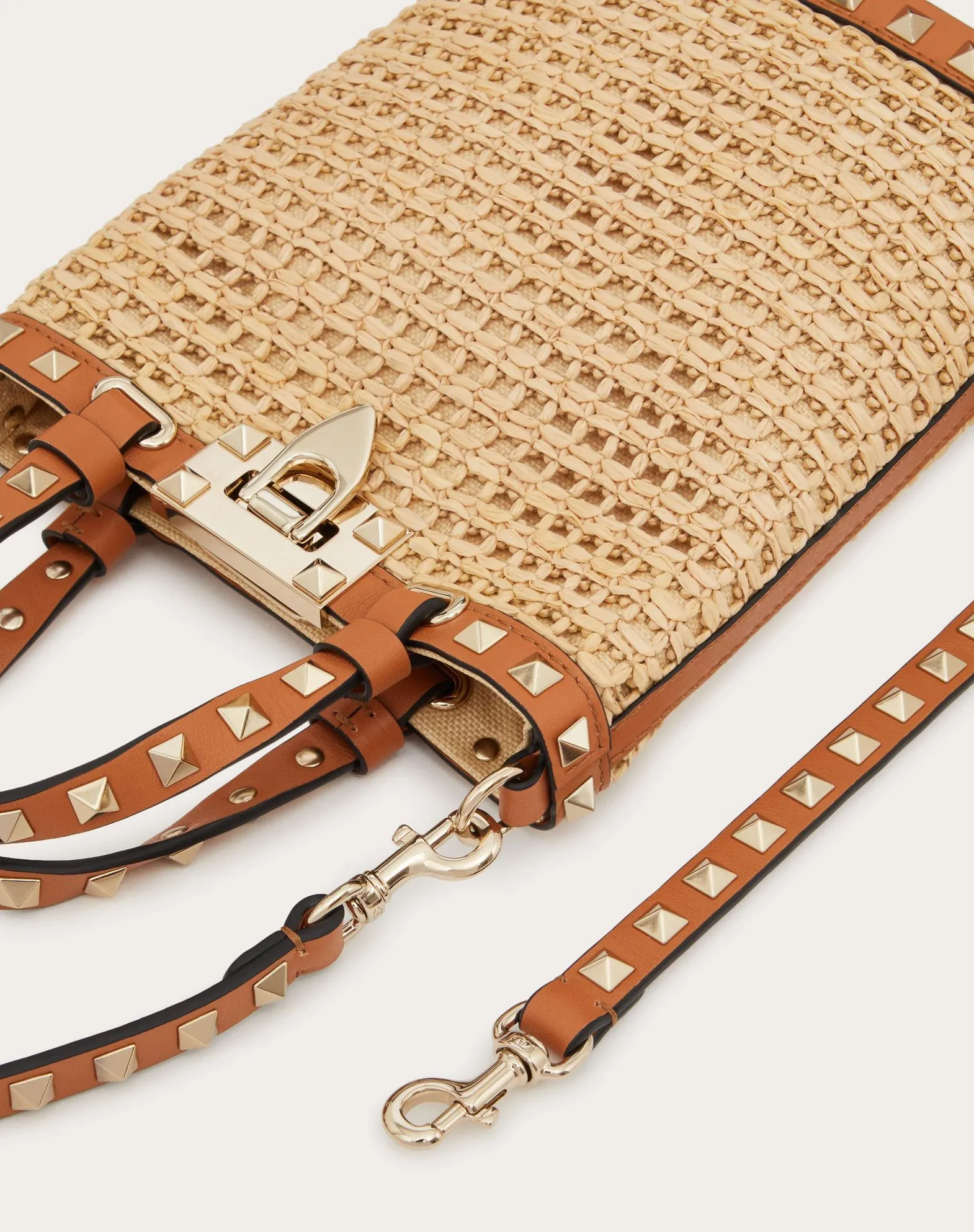 Mini Rockstud Raffia Shoulder Bag