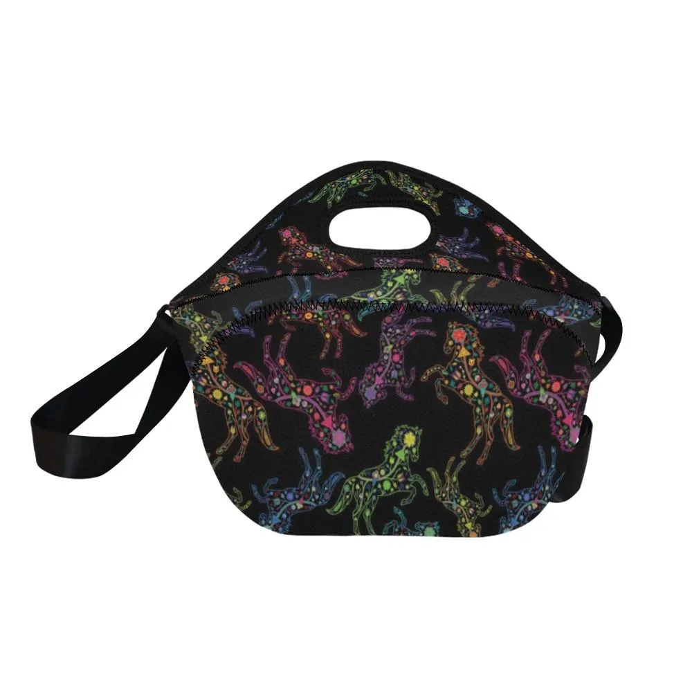 Neon Floral Horses Neoprene Lunch Bag/Large