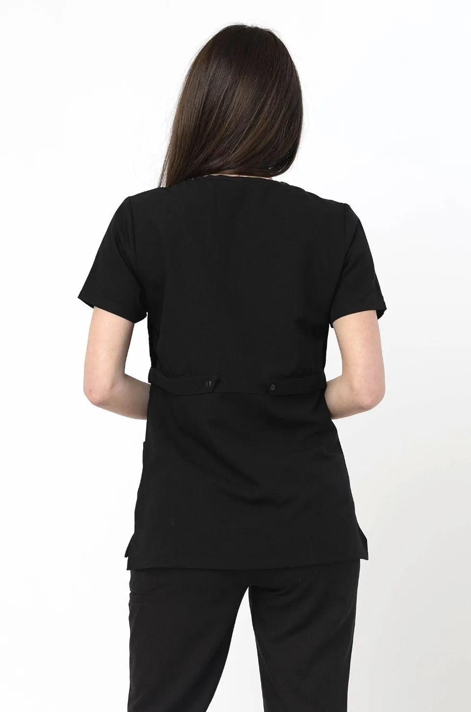 Nursing Scrubs Top For Breastfeeding- Black