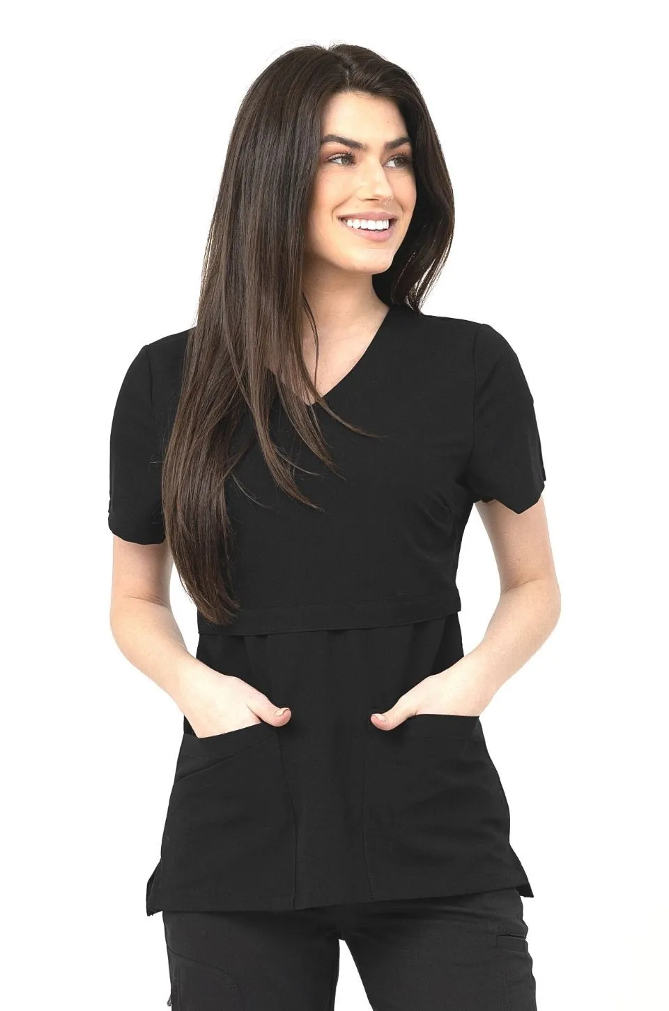 Nursing Scrubs Top For Breastfeeding- Black