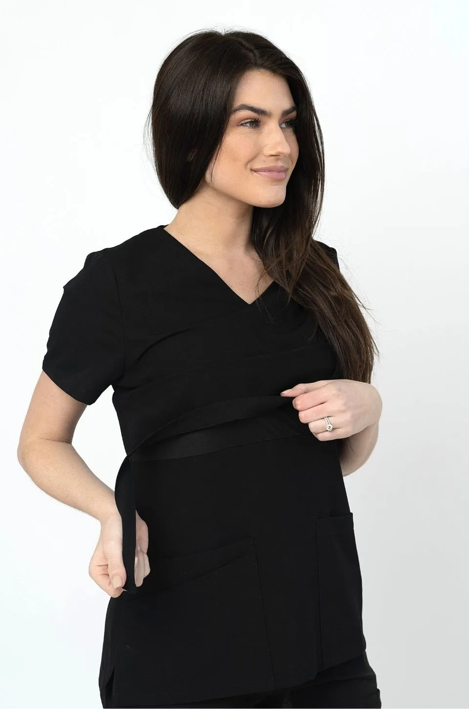 Nursing Scrubs Top For Breastfeeding- Black