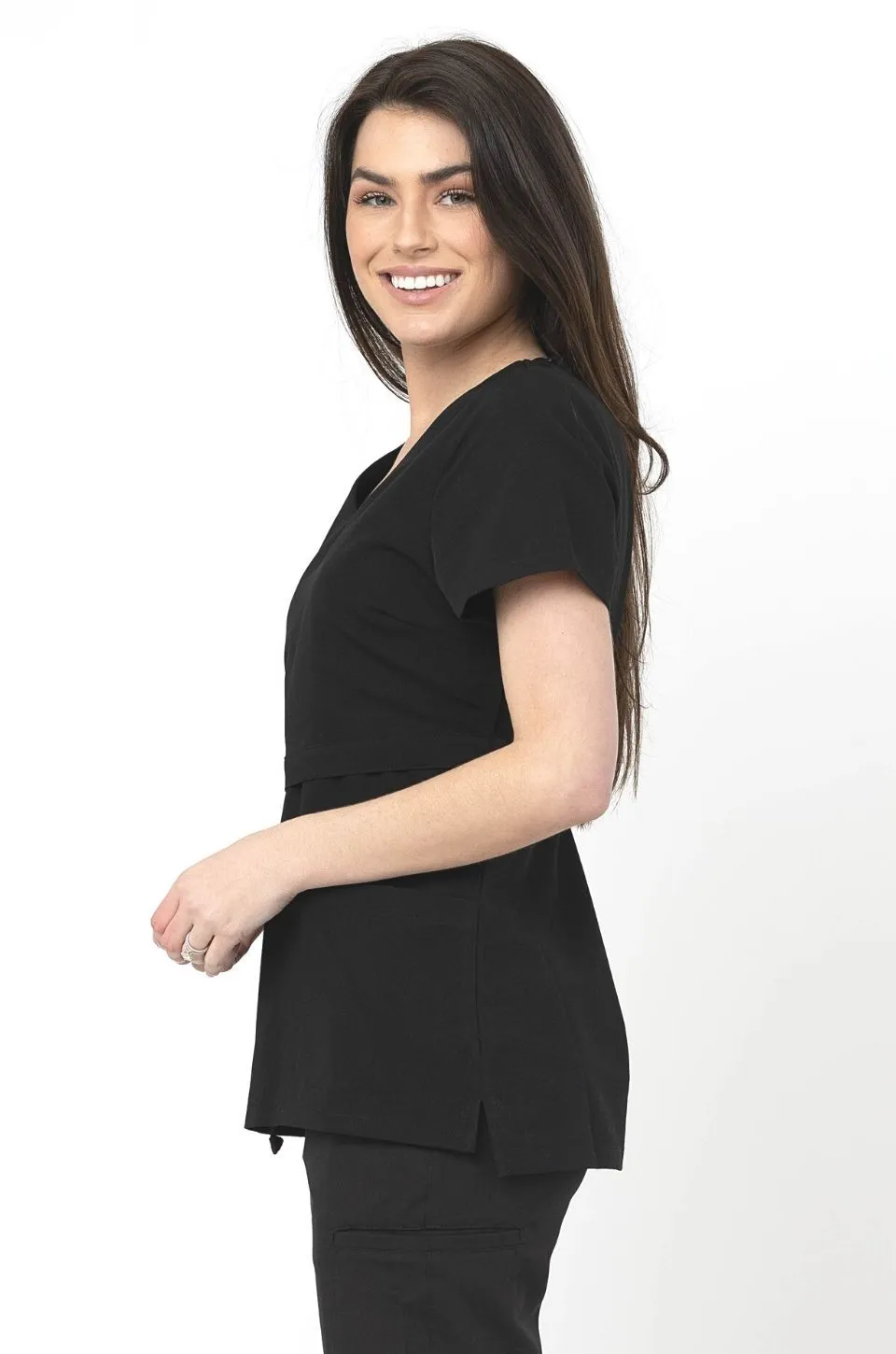 Nursing Scrubs Top For Breastfeeding- Black